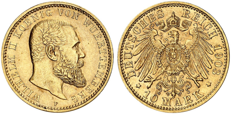 WÜRTTEMBERG. Wilhelm II., 1891-1918. J. 295, EPA 10/55 

10 Mark 1903. vz / f....