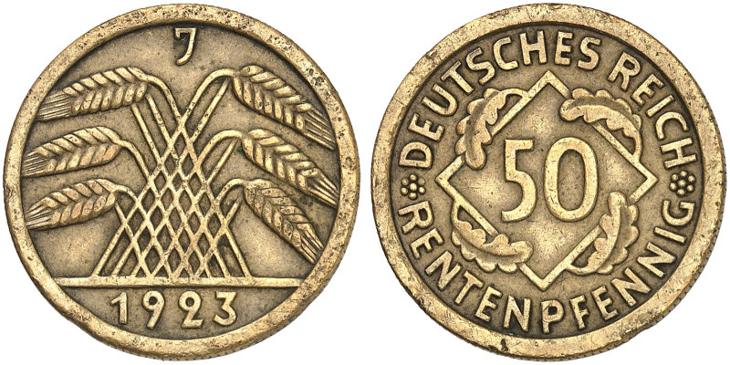 KURS - UND GEDENKMÜNZEN. J. 310, EPA 49 

50 Rentenpfennig 1923 J. RR ! kl. Rd...