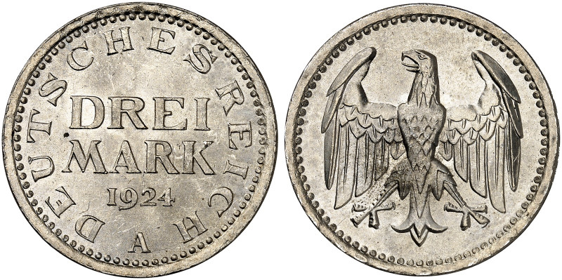 KURS - UND GEDENKMÜNZEN. J. 312, EPA 3/41 

3 Mark 1924 A. winz. Kr., f. St