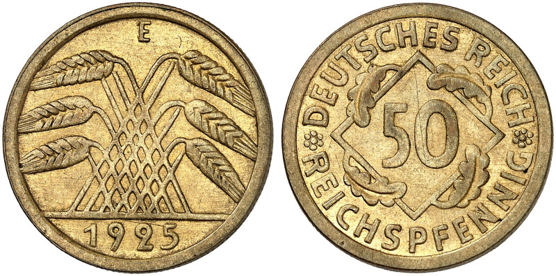 KURS - UND GEDENKMÜNZEN. J. 318, EPA 50 

50 Reichspfennig 1925 E. RR ! f. vz