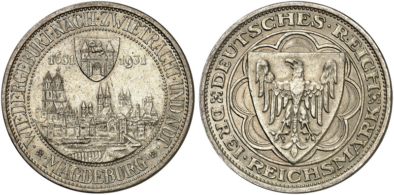 KURS - UND GEDENKMÜNZEN. J. 347, EPA 3/58 

3 RM 1931 A, Magdeburg. vz - St