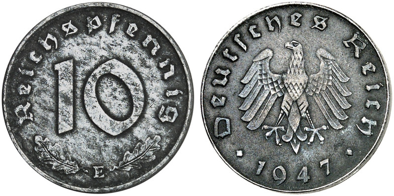 J. 375, EPA 38 

10 Reichspfennig 1947 E RR ! min. fleckig, ss