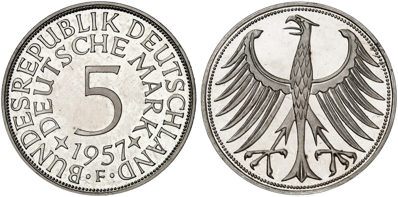 5 DM - Kursmünze. J. 387 

5 DM 1957 F, EPA 11. in dieser Erhaltung sehr selte...