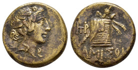 PONTOS. Amisos.Time of Mithradates VI Eupator.(Circa 105-90 or 90-85 BC). Ae.

Obv: Head of Dionysos right, wearing ivy wreath.

Rev: AMIΣOY.
Thyrsos ...
