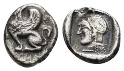 TROAS. Gergis. (5th century BC).Tetrobol.

Obv : Sphinx seated left, raising forepaw.

Rev : Archaic helmeted head of Athena left within incuse sq...