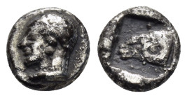 TROAS. Kebren. (5th century BC). Diobol.

Obv : Diademed, archaic head of Apollo left.

Rev : Head of ram left within incuse square.
SNG Ashmolea...