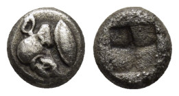 LESBOS. Uncertain. (Circa 500-450 BC).BI 1/12 Stater.

Obv : Head of boar right; eye (or barley grain) above.

Rev : Quadripartite incuse square....