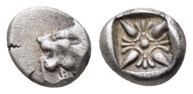 IONIA. Miletos.(Late 6th-early 5th centuries BC).Obol.

Obv : Head of lion left.

Rev : Stellate pattern within incuse square.
SNG Kayhan I 476-482.

...