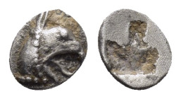 IONIA.Phokaia.(530-500 BC).Obol.

Obv : Head of griffin right.

Rev : Quadripartite incuse square.
SNG Aulock 2116 ; SNG Tübingen 3116; Klein 449.

Co...