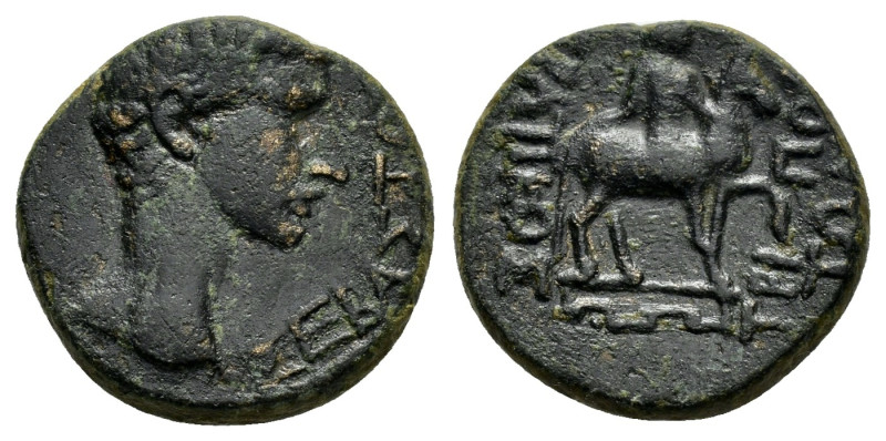 LYDIA.Tripolis.Tiberius.(14-37). Ae.

Obv : ΣΕΒΑΣΤΟΣ.
Bare head of Tiberius righ...