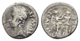 AUGUSTUS (27 BC-AD 14). Quinarius. Emerita. P. Carisius, legatus pro praetore.

Obv : AVGVST.
Bare head left.

Rev : P CARISI LEG.
Victory standing ri...