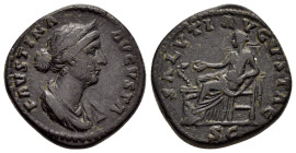 FAUSTINA JUNIOR.(Augusta, 147-175).Rome.As. 

Obv : FAVSTINA AVGVSTA.
Draped bust of Faustina Junior to right.

Rev : AVGVSTI PII FIL / S - C.
Salus s...