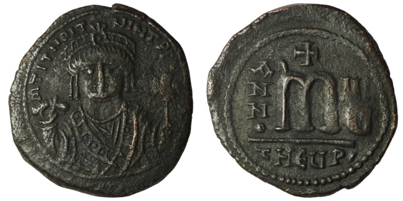 Tiberius II. Constantine. (578-582 AD). Follis. Theoupolis. Obv: cuirassed bust ...