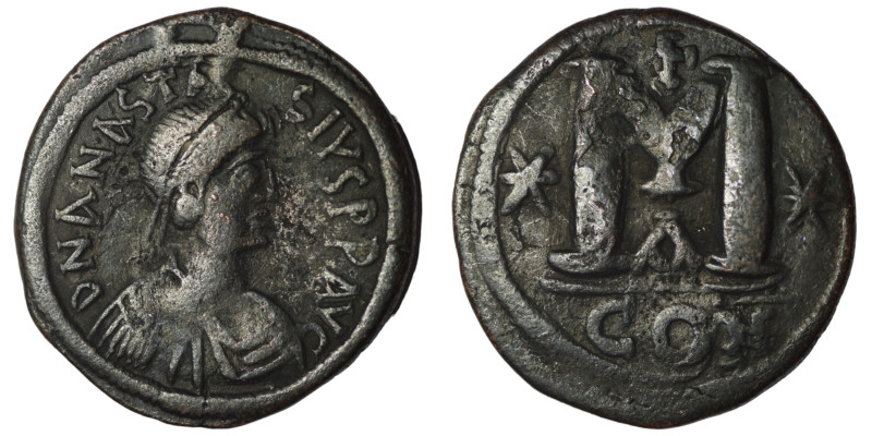 Anastasius I. (491-518 AD). Follis. Constantinople. Obv: D N ANASTAIUS P P AVG. ...