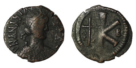Anastasius I. (491-518 AD). 1/2 Follis. Antioch. Obv: D N ANASTAIUS P P AVG. diademed bust of Anastasius right. Rev: K. 28mm, 7,61g