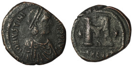 Justinian I. (527-565 AD) Æ Follis. Theoupolis. Obv: D N IVSTINIANVS PP AVI. diademed bust right. Rev: M between stars, cross above. 33mm, 14,46g