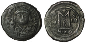 Maurice Tiberius. (582-602 AD). Follis. Nikomedia. Obv: bust of Maurice Tiberius facing. Rev: A/N/N/O M. 31mm, 11,71g