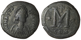 Anastasius I. (491-518 AD). Follis. Constantinople. Obv: D N ANASTAIUS P P AVG. diademed bust of Anastasius right. Rev: M / CON. 35mm, 18,65g