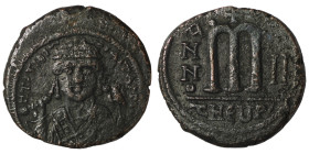 Maurice Tiberius. (582-602 AD). Follis. Theoupolis. Obv: bust of Maurice Tiberius facing. Rev: A/N/N/O M. 31mm, 12,06g