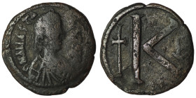 Anastasius I. (491-518 AD). 1/2 Follis. Antioch. Obv: D N ANASTAIUS P P AVG. diademed bust of Anastasius right. Rev: K. 28mm, 8,61g