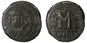Maurice Tiberius. (582-602 AD). Follis. Theoupolis. Obv: bust of Maurice Tiberius facing. Rev: A/N/N/O M. 28mm, 11,14g
