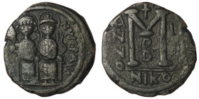 Justin II. and Sophia. (565-578 AD). Follis. Nikomedia. Obv: Justin II. and Sophia enthroned facing. Rev: ANNO / M. 30mm, 12,55g