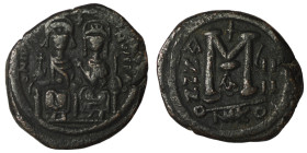 Justin II. and Sophia. (565-578 AD). Follis. Nikomedia. Obv: Justin II. and Sophia enthroned facing. Rev: ANNO / M. 31mm, 12,02g