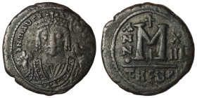 Maurice Tiberius. (582-602 AD). Follis. Theoupolis. Obv: bust of Maurice Tiberius facing. Rev: A/N/N/O M. 30mm, 11,44g