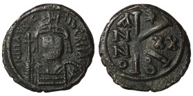 Maurice Tiberius. (600-601 AD). 1/2 Follis. Constantinople. Obv: bust of Maurice Tiberius facing. Rev: A/N/N/O K. 26mm, 6,39g