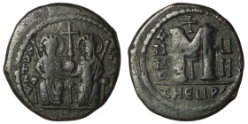 Justin II. and Sophia. (565-578 AD). Follis. Theoupolis. Obv: Justin II. and Sophia enthroned facing. Rev: ANNO / M. 32mm, 13,46g