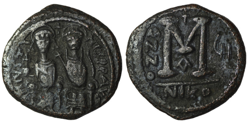 Justin II. and Sophia. (565-578 AD). Follis. Nikomedia. Obv: Justin II. and Soph...