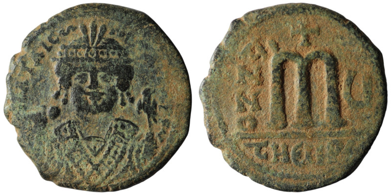 Tiberius II. Constantine. (578-582 AD). Follis. Theoupolis. Obv: cuirassed bust ...