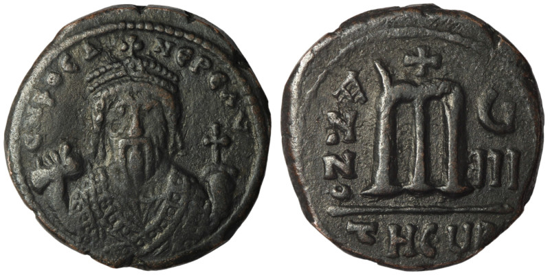 Phocas. (602-610 AD) Æ Follis. Theoupolis. Obv: cuirassed bust of Phocas facing....