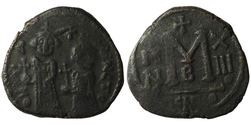 Heraclius and Heraclius Constantine. (610-641 AD) Æ Follis. Nikomedia. Obv: Hera...