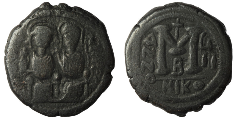 Justin II. and Sophia. (565-578 AD). Follis. Nikomedia. Obv: Justin II. and Soph...