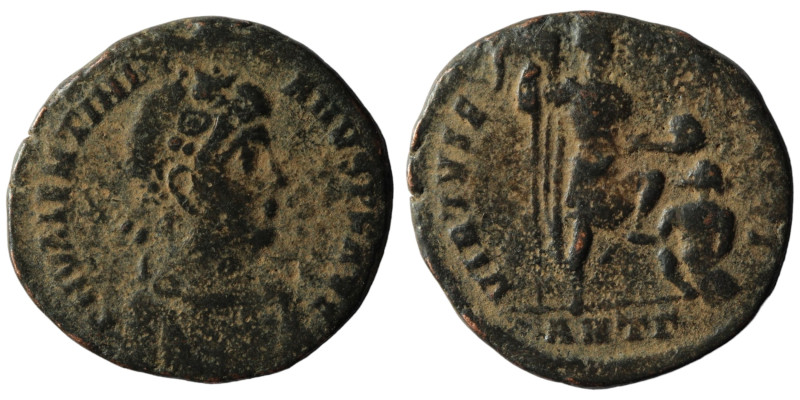 Valentinian II. (392-395 AD). Follis. Antioch. Obv: DN VALENTINIANVS PF AVG. dia...