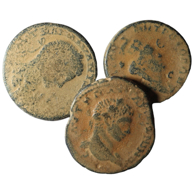 Lot of 3 Roman Provincial bronze coins. artificial sandpatina. sold as seen, no ...