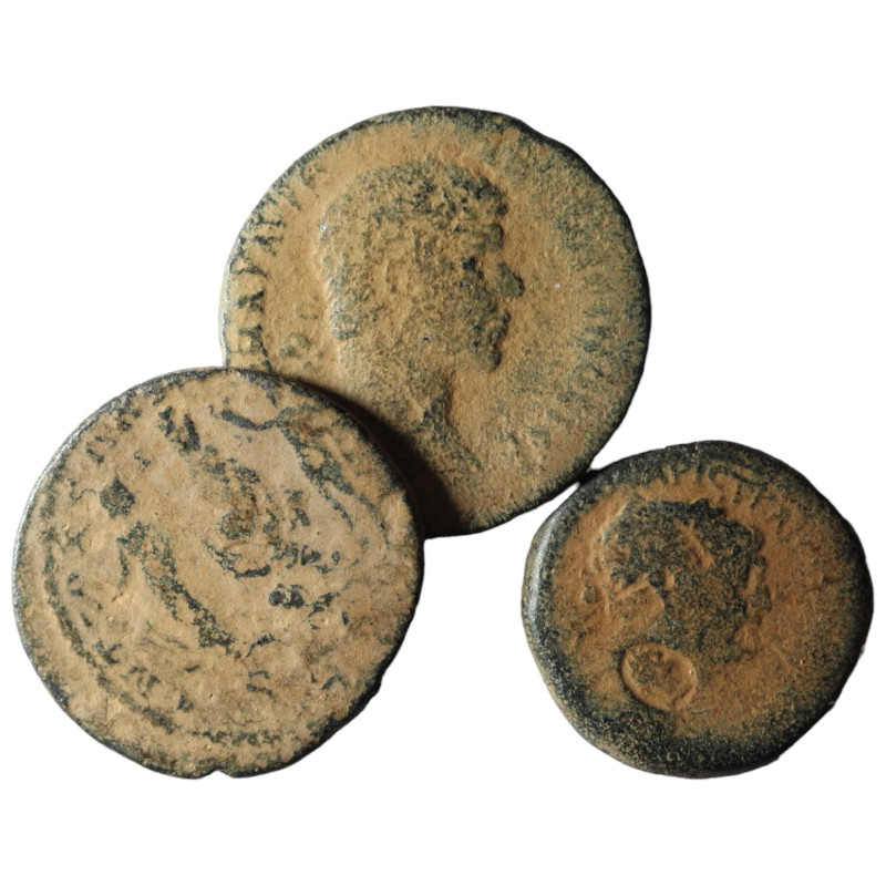 Lot of 3 Roman Provincial bronze coins. artificial sandpatina. sold as seen, no ...