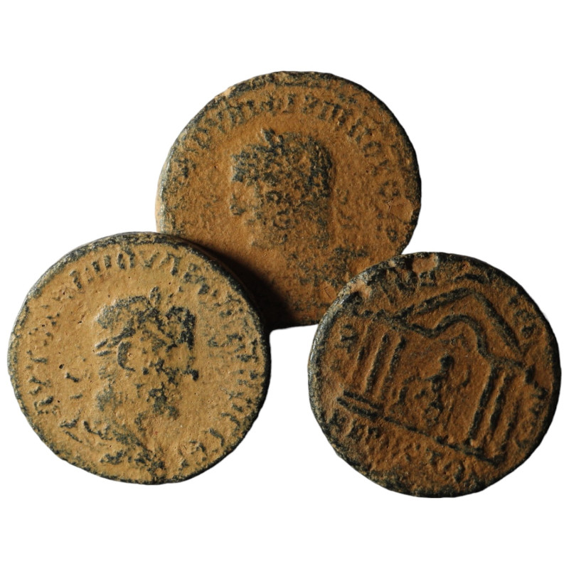 Lot of 3 Roman Provincial bronze coins. artificial sandpatina. sold as seen, no ...