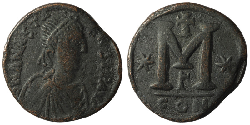 Anastasius I. (491-518 AD). Follis. Constantinople. Obv: D N ANASTASIVS P P AVG....