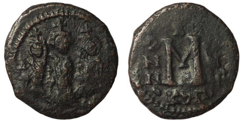 Heraclius. (610-641 AD) Æ Follis. Cyzicus. Obv: Heraclius and sons standing faci...