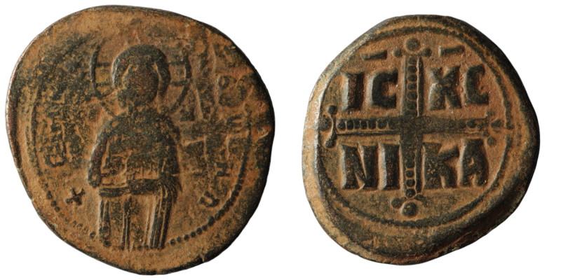 Michael IV. the Paphlagonian. (around 1040 AD). Æ Follis. Constantinople. artifi...