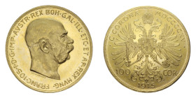 AUSTRIA FRANCESCO GIUSEPPE I 100 CORONA 1915 AU. 33,91 GR. qFDC/PROOF (RESTRIKE)