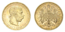 AUSTRIA FRANCESCO GIUSEPPE I 20 CORONA 1902 AU. 6,79 GR. SPL+/FDC