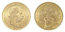 AUSTRIA FRANCESCO GIUSEPPE I 4 FLORIN 10 FRANCS 1892 AU. 3,23 GR. FDC ( RESTRIKE)