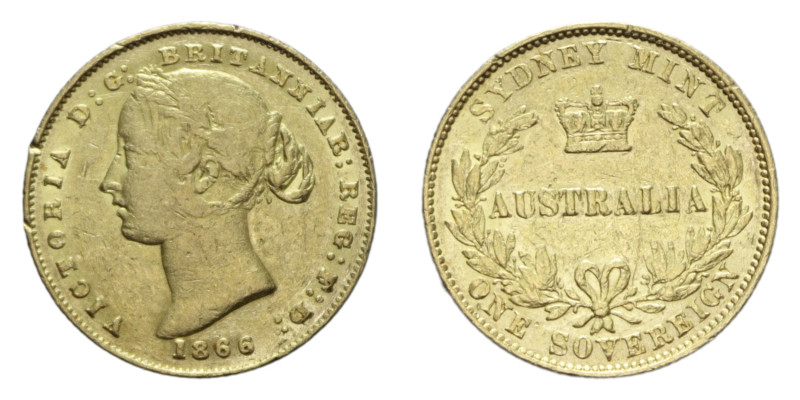 AUSTRALIA VICTORIA 1 SOVEREIGN 1866 SYDNEY AU. 7,96 BB+ (COLPETTI TRACCE DI PULI...