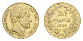 BELGIUM LEOPOLD PREMIER 20 FRANCS 1865 AU. 6,45 GR. BB+