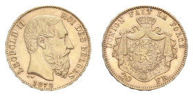 BELGIUM LEOPOLD II 20 FRANCS 1878 AU. 6,44 GR. qSPL