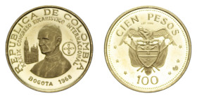 COLOMBIA 100 PESOS 1968 CONGRESSO EUCARISTICO AU. 4,32 GR. PROOF (LEGGERI SEGNETTI)