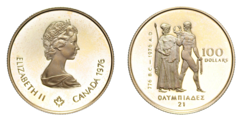 CANADA ELISABETTA II 100 DOLLARS 1976 NC AU. 16,94 GR. PROOF (SEGNETTI)